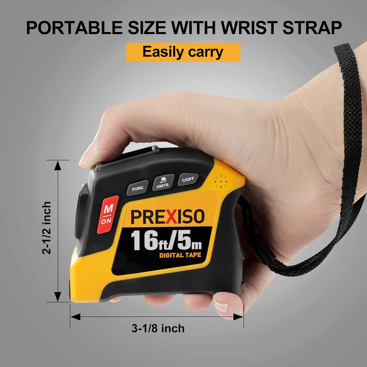 2-in-1 Digital Tape Measure - 16Ft Rechargeable, Metric & Imperial Units, Magnetic Tip