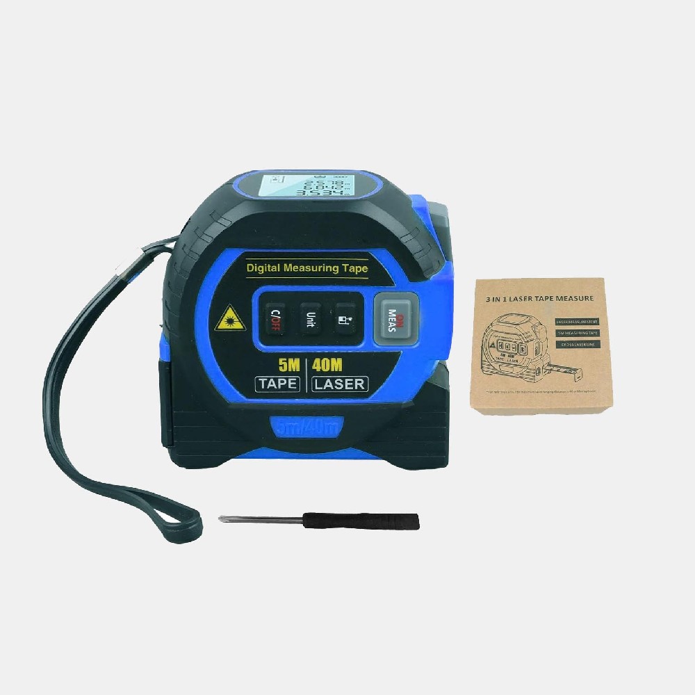 3-in-1 Blue Digital Tape Measure - 40m Elastic, Data Storage, Automated Inspection 