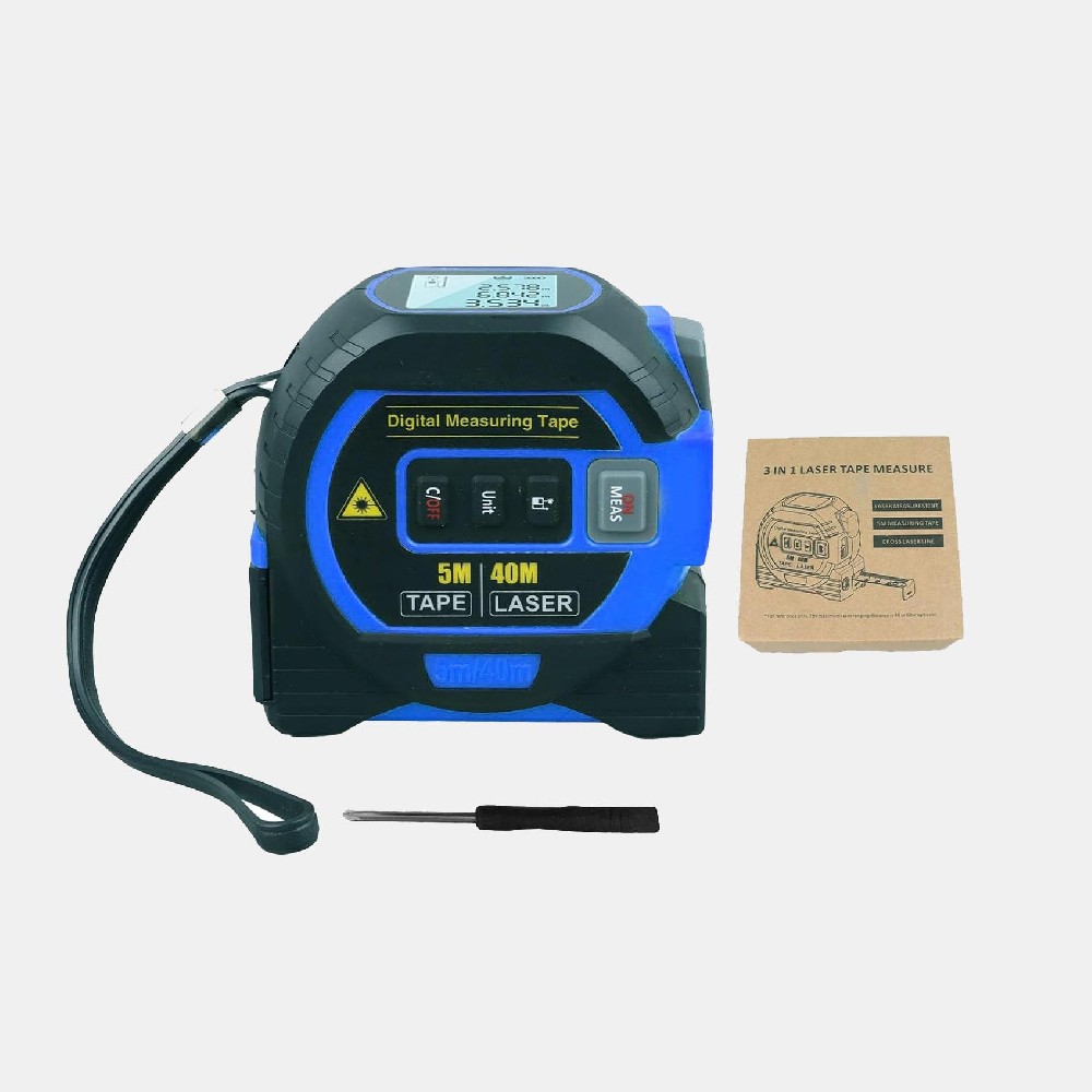 3-in-1 Blue Digital Tape Measure - 40m Elastic, Data Storage, Automated Inspection