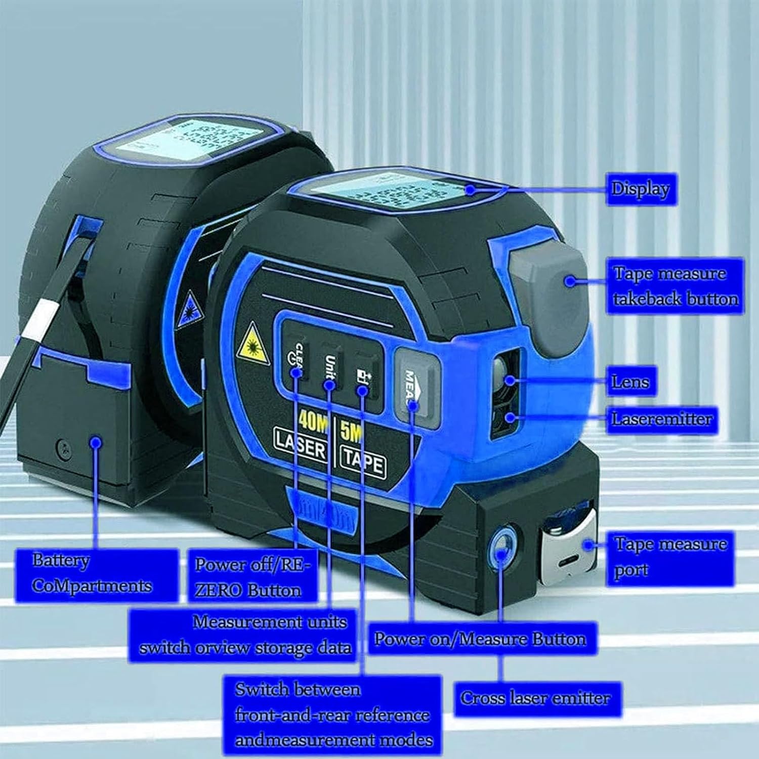 3-in-1 Blue Digital Tape Measure