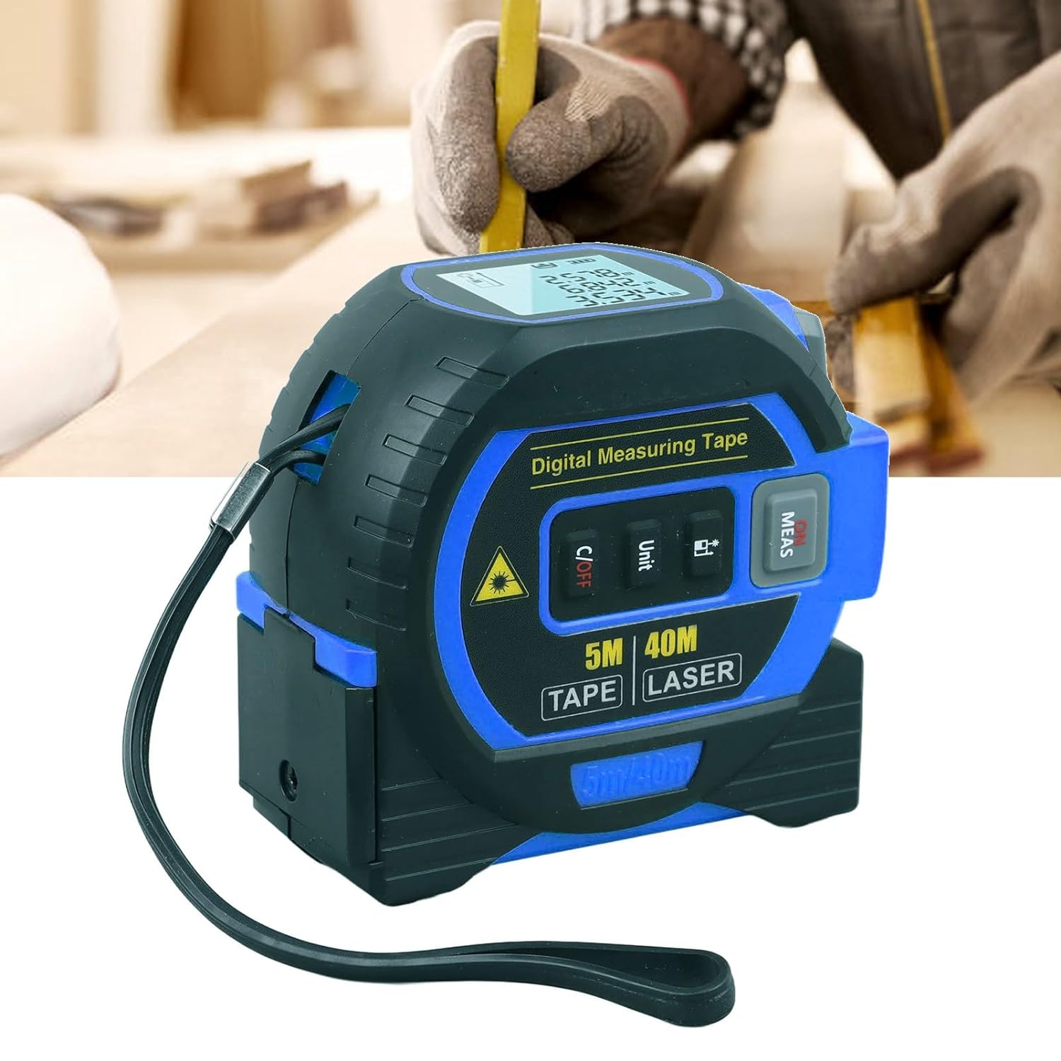 3-in-1 Blue Digital Tape Measure - 40m Elastic, Data Storage, Automated Inspection 