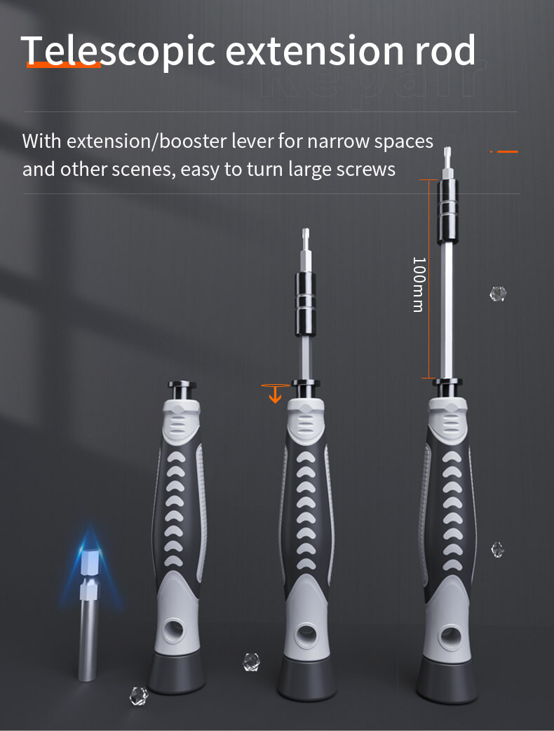 Telescopic extension rod With extension/booster lever for narrow spaces and other scenes, easy to turn large screws